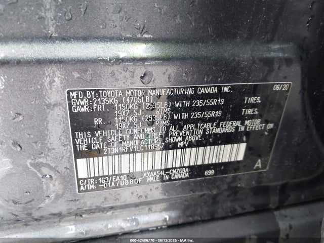 2T3N1RFV1LC118957 Toyota a25a-fks