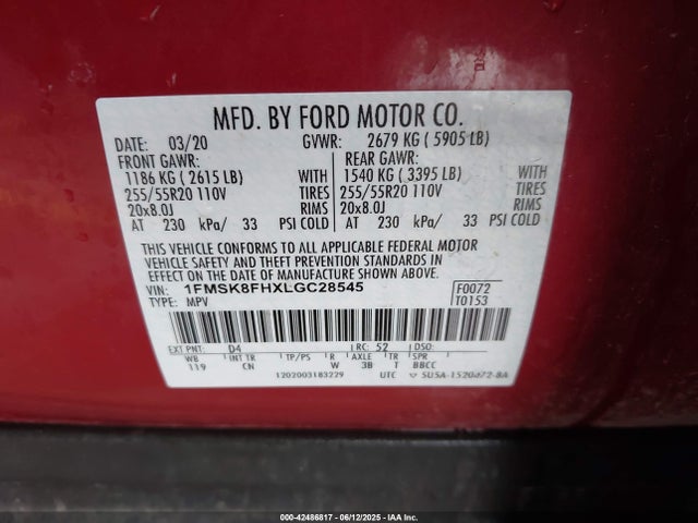1FMSK8FHXLGC28545 Ford 2020