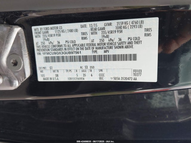 1FMCU9GX3GUB97561 Ford 2016