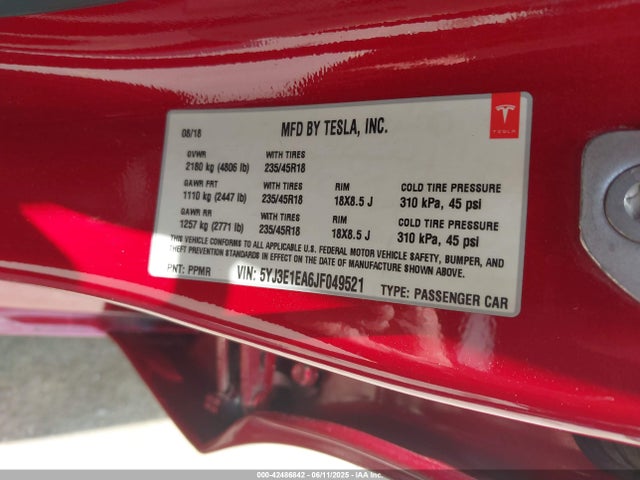 2018 TESLA MODEL 3 5YJ3E1EA6JF049521 Photo 8