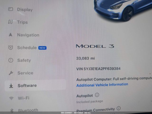 5YJ3E1EA2PF639384 Tesla MODEL 3