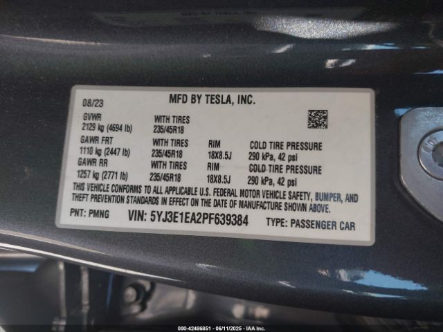 5YJ3E1EA2PF639384 Tesla MODEL 3