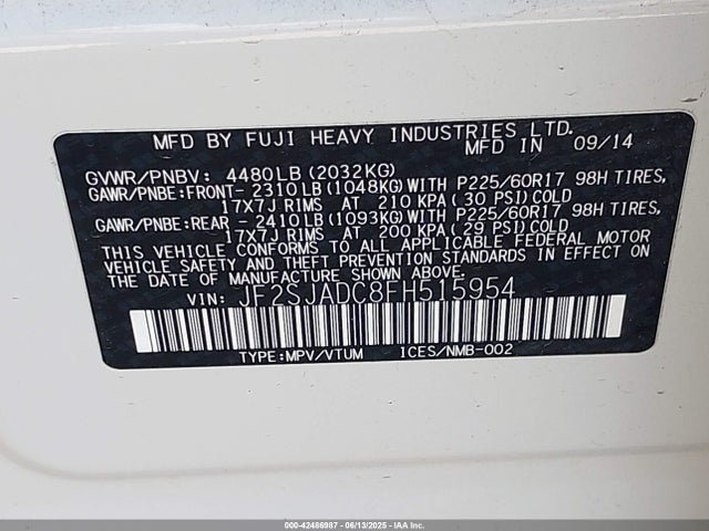Subaru 2.5na u5 2015 JF2SJADC8FH515954 Image 9