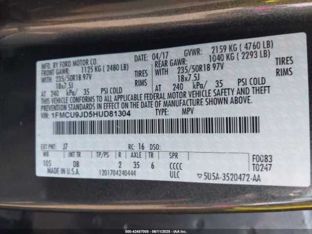 2017 FORD ESCAPE 1FMCU9JD5HUD81304 Photo 8
