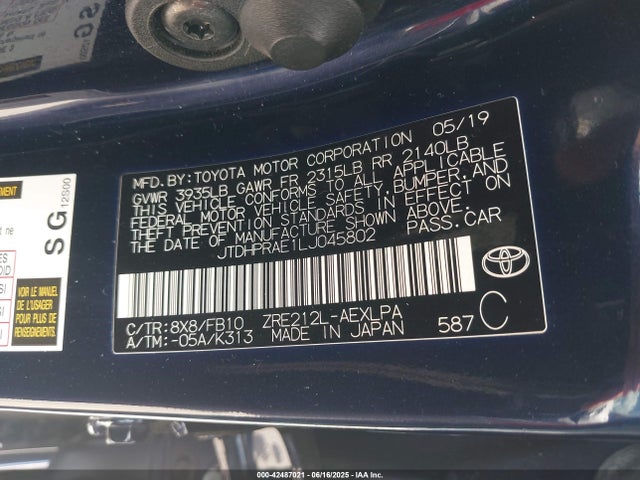 JTDHPRAE1LJ045802 Toyota 2zr-fae
