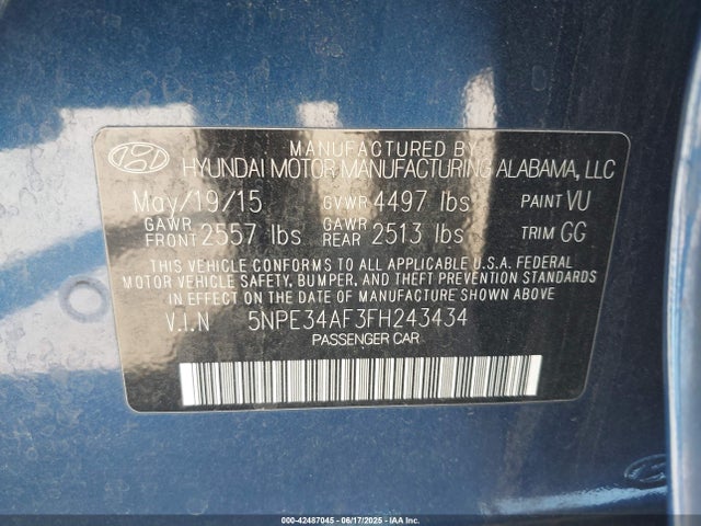 5NPE34AF3FH243434 Hyundai dohc gdi theta-ii