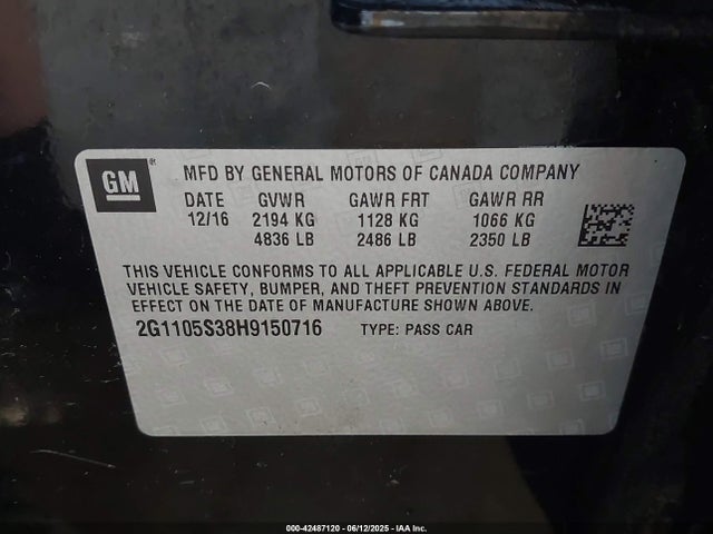 2G1105S38H9150716 Chevrolet lfx - sidi: spark ignited direct injection, vvt, e85 max, alum
