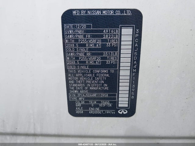 3PCAJ5DA4MF113958 Infiniti 2021