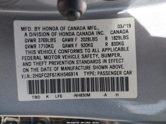 2HGFC2F61KH546914 Honda k20c2