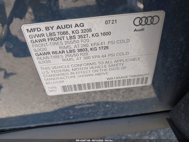 WA13AAGE7NB004277 Audi 2022