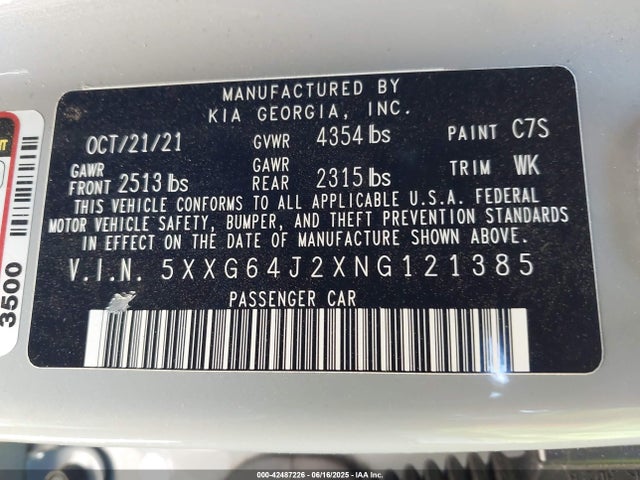 5XXG64J2XNG121385 KIA t-gdi gamma ii