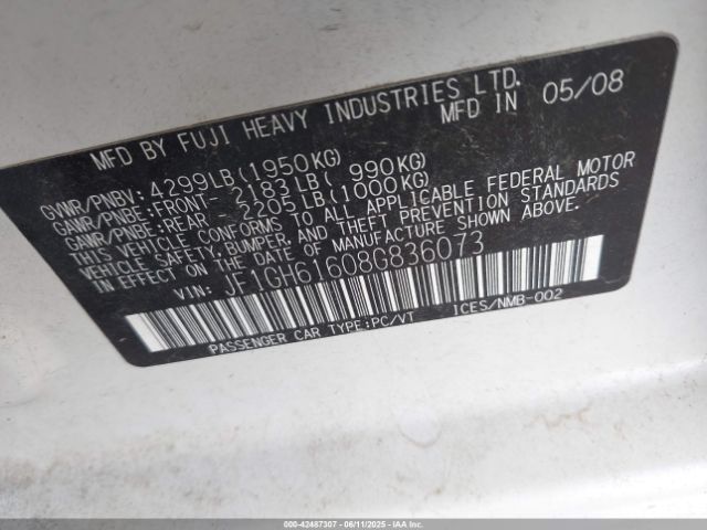 2008 SUBARU IMPREZA JF1GH61608G836073 Photo 8