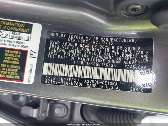 Toyota 2ar-fe 2016 4T1BF1FK6GU176135 Image 9