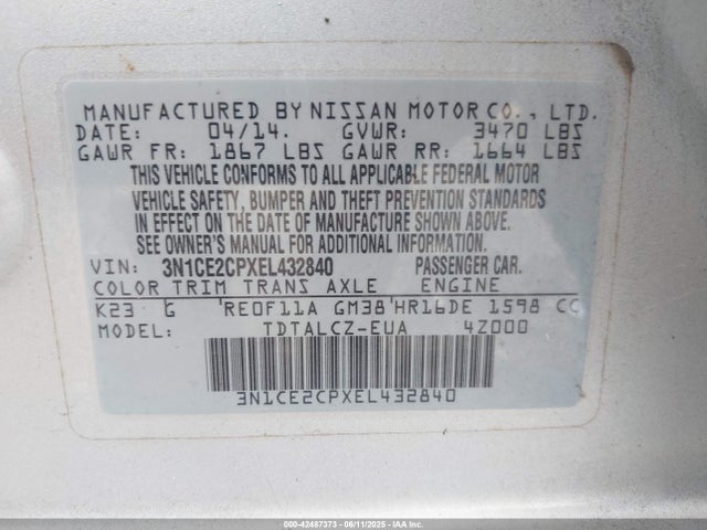 3N1CE2CPXEL432840 Nissan 2014