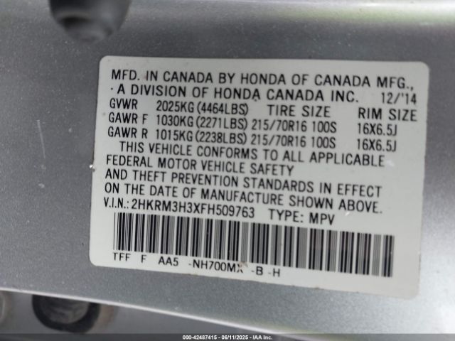 2HKRM3H3XFH509763 Honda k24w9/k24v1