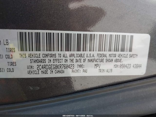 2C4RDGEG8KR760423 Dodge Grand Caravan Gt
