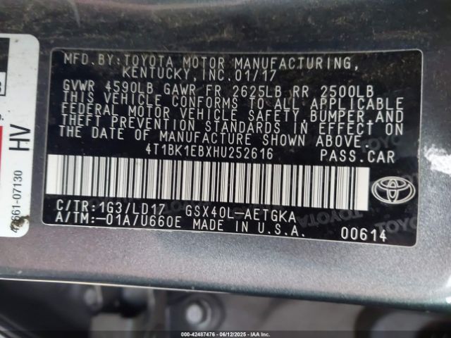 2017 TOYOTA AVALON 4T1BK1EBXHU252616 Photo 8