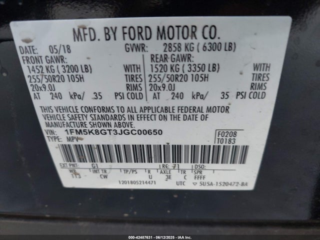 1FM5K8GT3JGC00650 Ford 3.5l gtdi