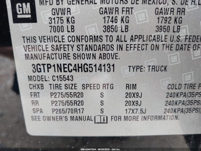 3GTP1NEC4HG514131 GMC l83 -spark ignited direct injection, variable valve timing, afm, e85 max, alum