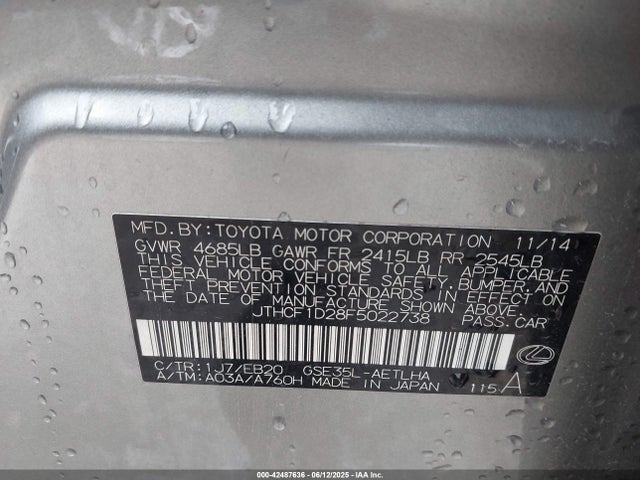 Lexus 4gr-fse 2015 JTHCF1D28F5022738 Image 9