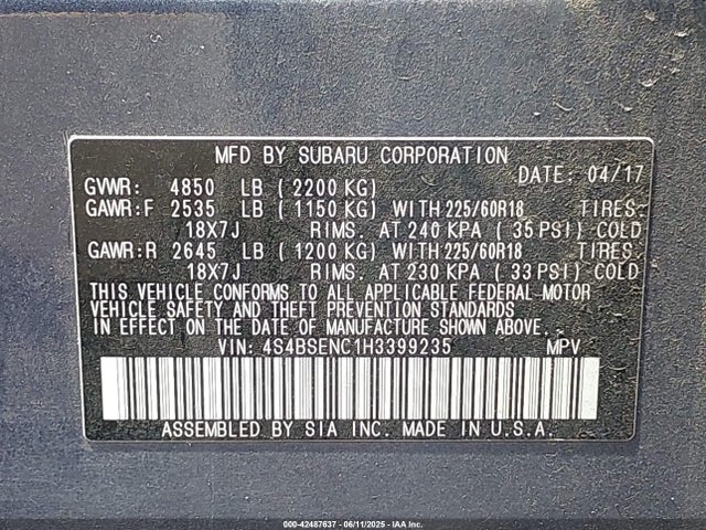 Subaru u4 2017 4S4BSENC1H3399235 Image 9