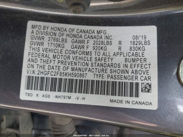 2019 HONDA CIVIC 2HGFC2F85KH590867 Photo 8