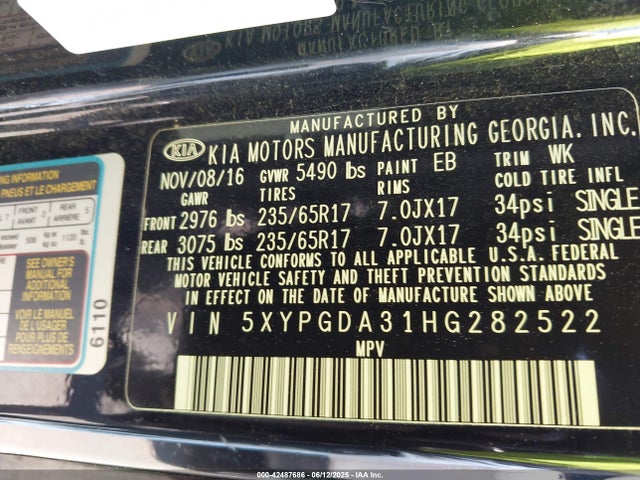 5XYPGDA31HG282522 KIA 2017