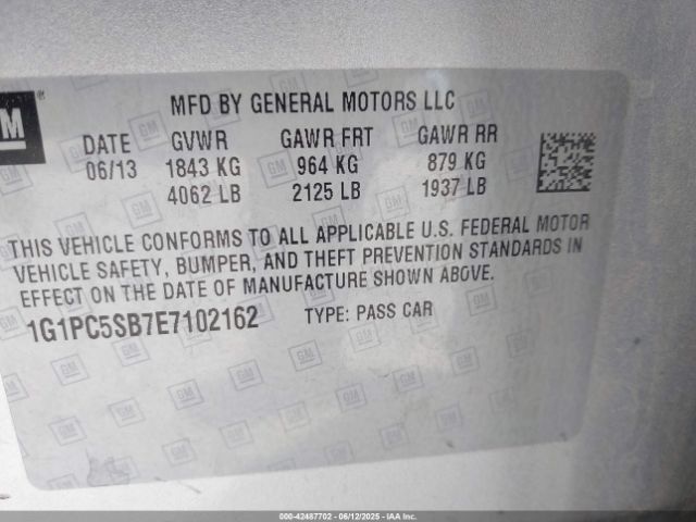 1G1PC5SB7E7102162 Chevrolet Cruze 1lt Auto