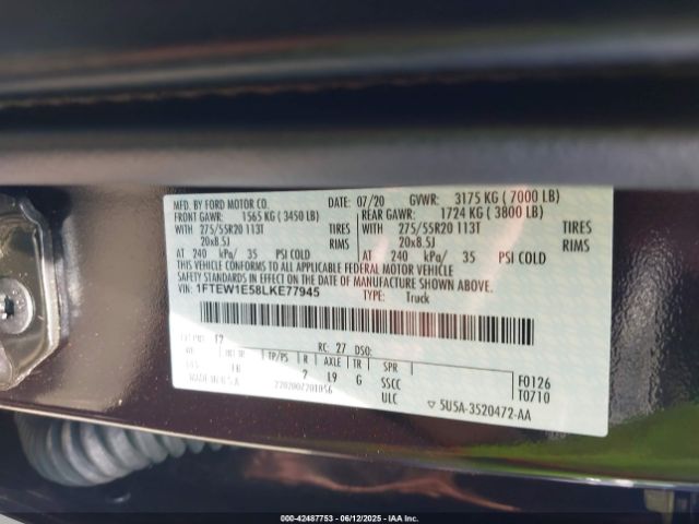 2020 FORD F-150 1FTEW1E58LKE77945 Photo 8