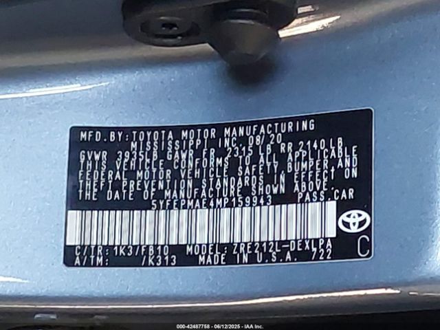 2021 TOYOTA COROLLA 5YFEPMAE4MP159943 Photo 8