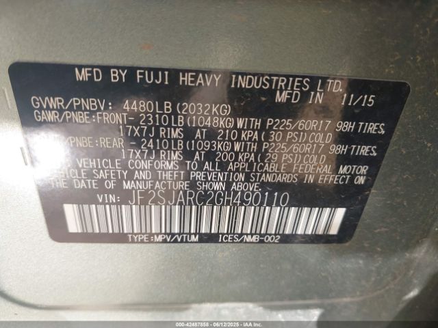 2016 SUBARU FORESTER JF2SJARC2GH490110 Photo 8