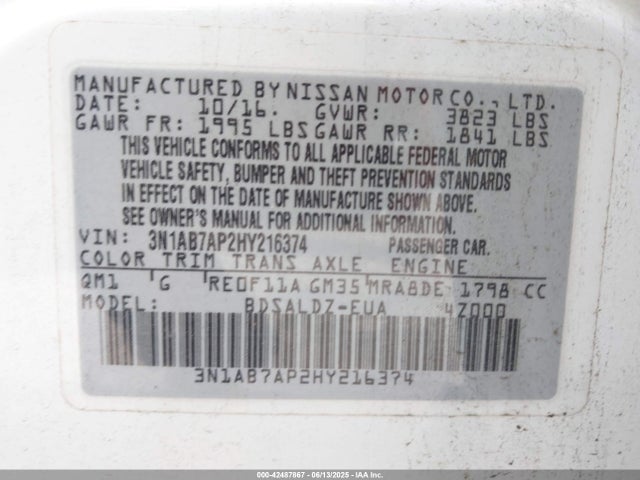 Nissan Sentra 2017 3N1AB7AP2HY216374 Image 9