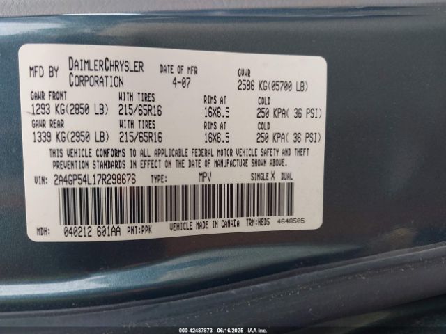 2007 CHRYSLER TOWN & COUNTRY 2A4GP54L17R298676 Photo 8