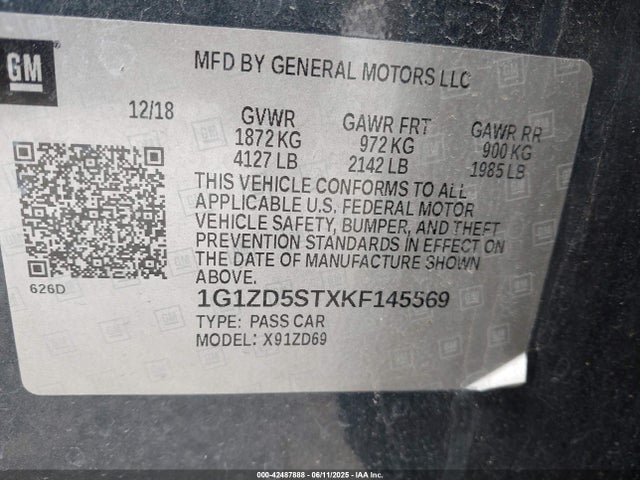 1G1ZD5STXKF145569 Chevrolet MALIBU LT