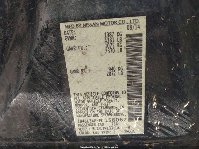 Nissan Altima 2015 1N4BL3AP5FC158067 Image 9