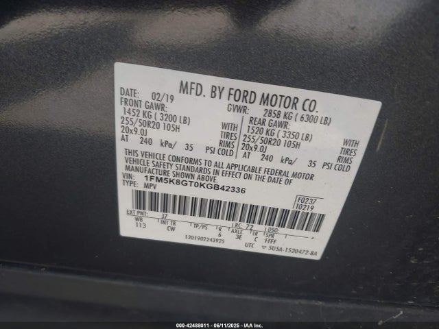 1FM5K8GT0KGB42336 Ford 3.5l gtdi