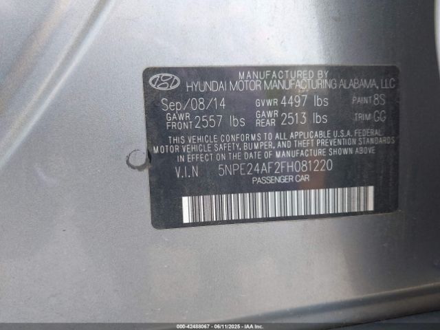 2015 HYUNDAI SONATA 5NPE24AF2FH081220 Photo 8