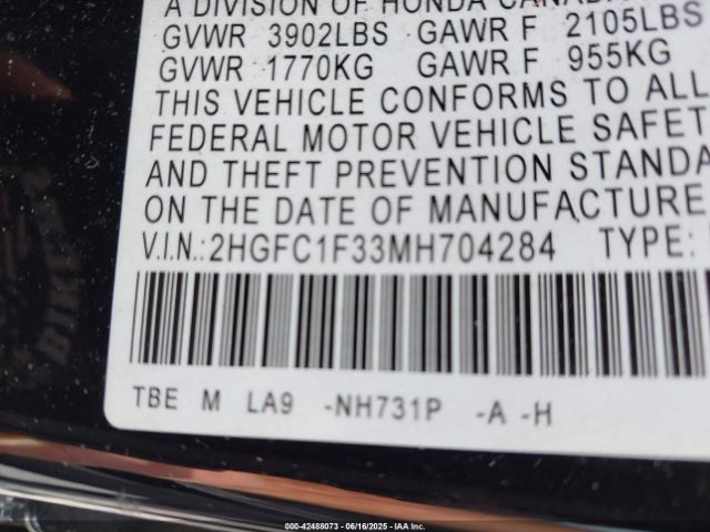 2021 HONDA CIVIC 2HGFC1F33MH704284 Photo 8