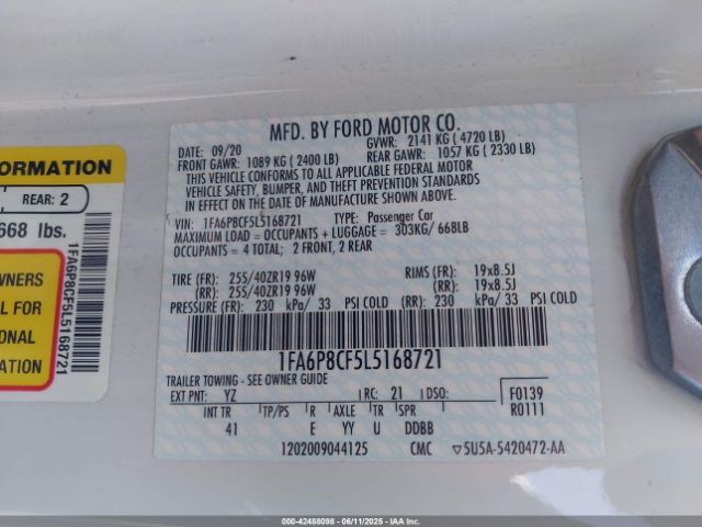 2020 FORD MUSTANG 1FA6P8CF5L5168721 Photo 8