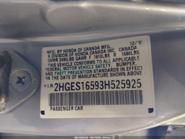 2003 HONDA CIVIC 2HGES16593H525925 Photo 8