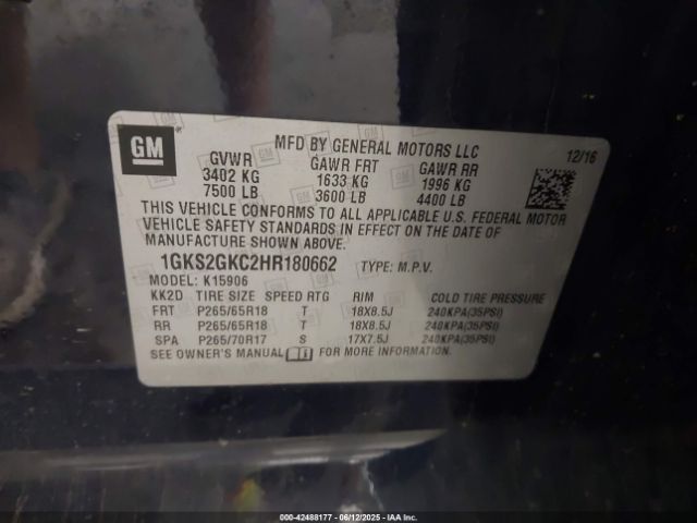 1GKS2GKC2HR180662 GMC Yukon Xl Slt