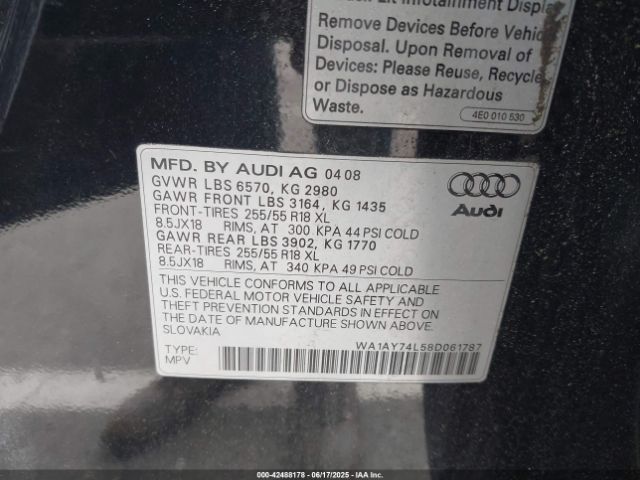 2008 AUDI Q7 WA1AY74L58D061787 Photo 8