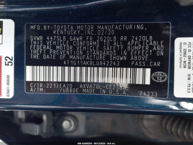 4T1G11AK8LU942243 Toyota a25a-fks