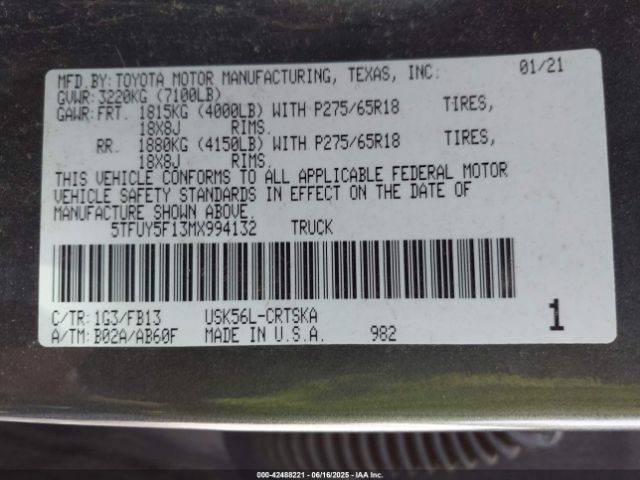 2021 TOYOTA TUNDRA 5TFUY5F13MX994132 Photo 8