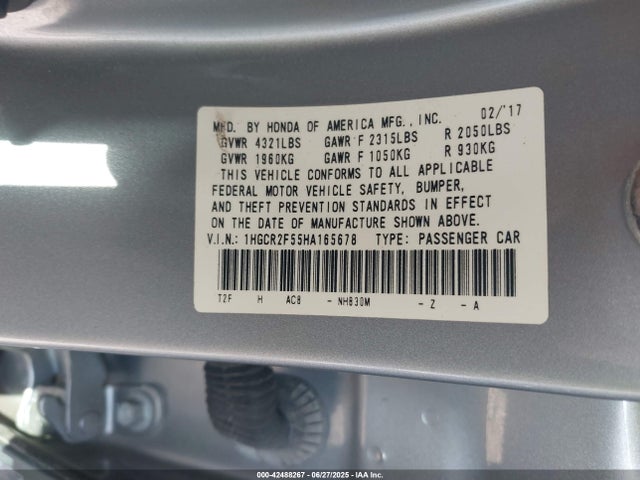 1HGCR2F55HA165678 Honda k24w1
