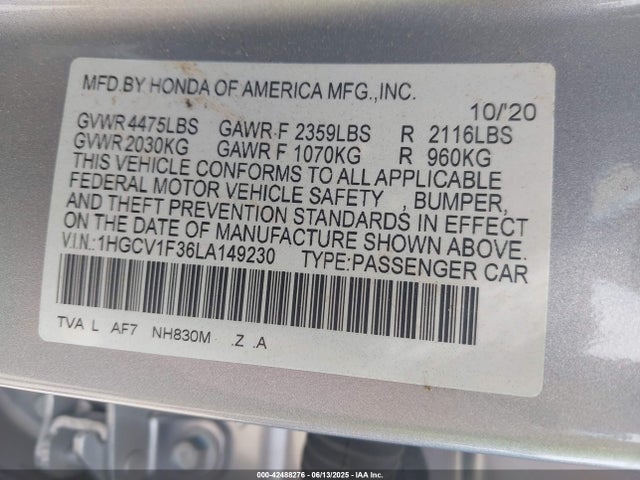 1HGCV1F36LA149230 Honda l15be