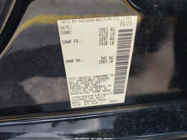 1N4BL4DV1PN347627 Nissan Altima Sv Fwd