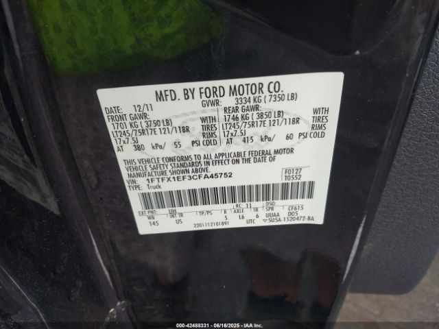 2012 FORD F-150 1FTFX1EF3CFA45752 Photo 8