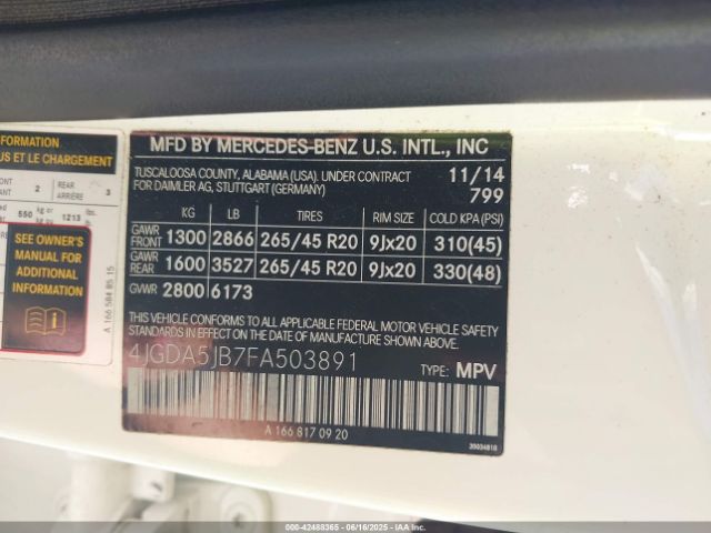 2015 MERCEDES-BENZ ML 350 4JGDA5JB7FA503891 Photo 8