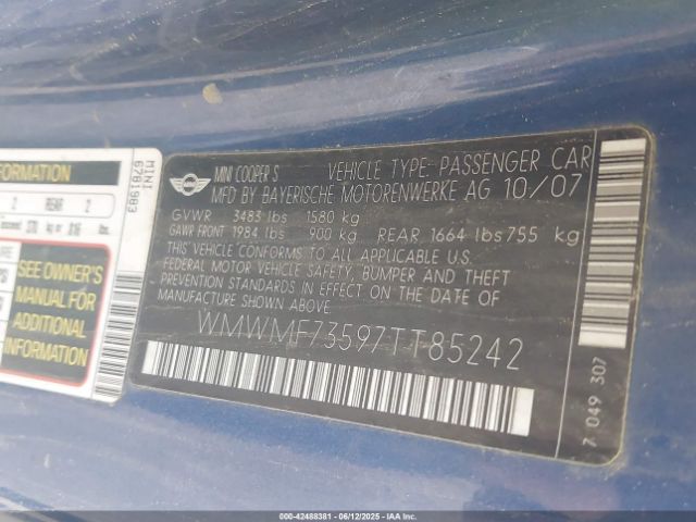 2007 MINI COOPER S WMWMF73597TT85242 Photo 8